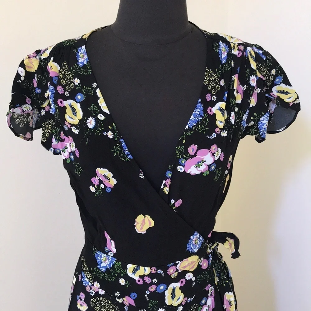 NWT! FREE PEOPLE Black floral wrap dress